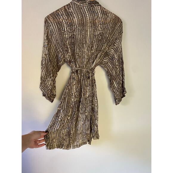 Vintage Semi Sheer 100% Silk Robe Paisley Brown / Blue Small Deane & White - Picture 6 of 6